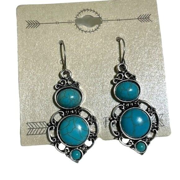 Wild & Fire Drop Earrings in Faux Turquoise Round Stone 5 FOR $25 💵 💲 - Picture 1 of 5